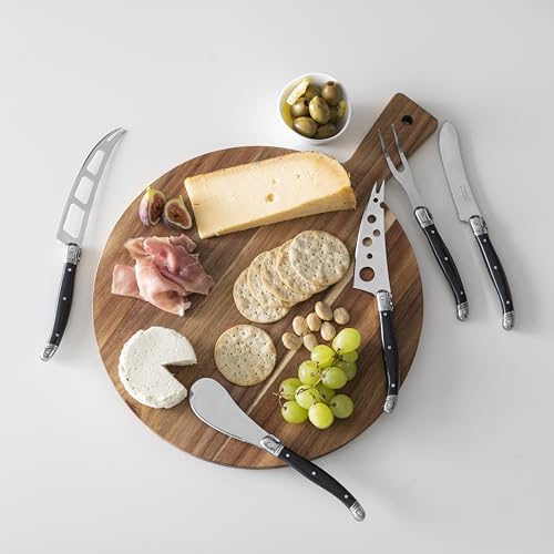 French Home Laguiole 5pc Artisan Cheese Knife Set, Black Pakkawood Handles - color: Black