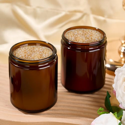 Hoa Kinh 8 oz Glass Jars with Lids, 12 Pack Amber Empty Small Cosmetic jar | Airtight Leak Proof Travel Jars for Lotion Cream Lip Balm DIY Thick Glass Reusable Sample Containers with Lined Lids - color: Amber-Black Lid, size: 8oz-12Pack