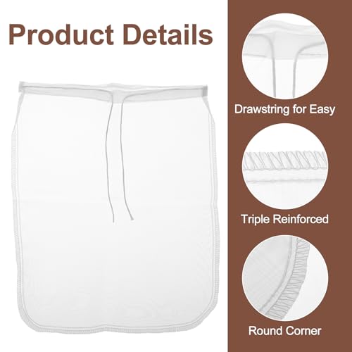 3 Pcs Nut Milk Bag Food Strainer Nut Bags Reusable Multiple Usage Food Strainer Bag for Straining Almond Soy Milk Greek Yogurt Professional Cold Brew Coffee Tea Beer Celery Juice Fine Nylon Mesh