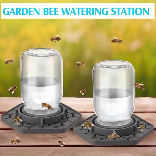 8 Pack Bee Feeder for Mason Jar Bee Watering Station Garden Silicone Sugar Water Feeder Beekeeping Drinking Equipment Tools with Mason Jars for Drinking Water(Grey,Hexagon) - color: Gray, style: Hexagon