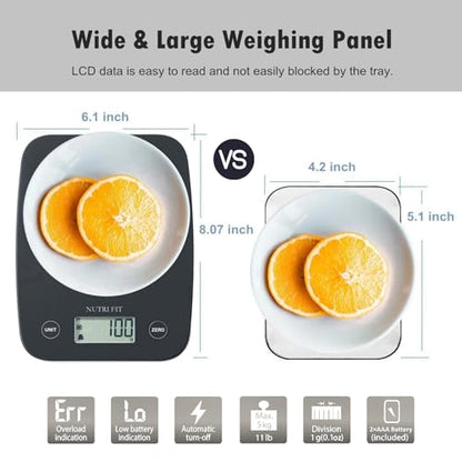 NUTRI FIT Digital Food Scale, 11lb Kitchen Scale Digital Weight, Cooking Scale for Food Ounces and Grams, 4 Units with 0.1oz/1g Precision, LCD Display with Tare Function - color: Ink Black