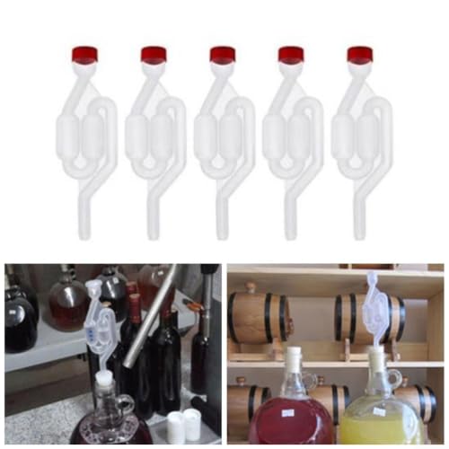 5 Pack S-Shape Air Lock, Plastic Twin Bubble Fermentation Valve for Home Brew Wine Beer Making, 17cm Length Grommet up to 20 Gallon