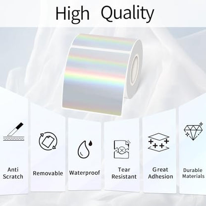 Square Thermal Labels Stickers 3" x 3", Holographic Square Thermal Stickers Labels, Glitter Self-Adhesive Direct Thermals Label for Small Business- Holographic Silver - color: Silver, size: 3 X 3 inch