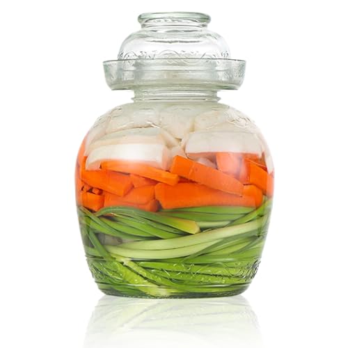 Kimchi Containers, Pickle Container 2.5 L Food Grade Fermentation Jar Traditional Kimchi Containers with Bowl Cap Transparent Glass Jar with Lid Fermentation Kit for Pickling Kimchi Sauerkraut - color: 2.5l
