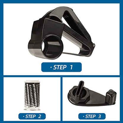 Cheese Grater with Handle, Rotary Cheese Grater,Vegetable, Chocolate, Hard Cheese & Nut Grater, Black - color: Black