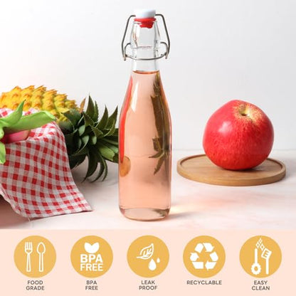 12 oz 10 Pack Swing Top Glass Bottles, Flip Top Brewing Bottle with Airtight Stopper Lids for Fermentation, Soda, Kombucha, Juice, Kefir, Wine