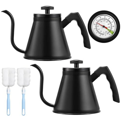 2 Pack 40 oz Gooseneck Kettle with Thermometer Stainless Steel Pour over Coffee Kettle Precision Drip Spout for Stovetop Home Kitchen Camping(Black) - color: Black