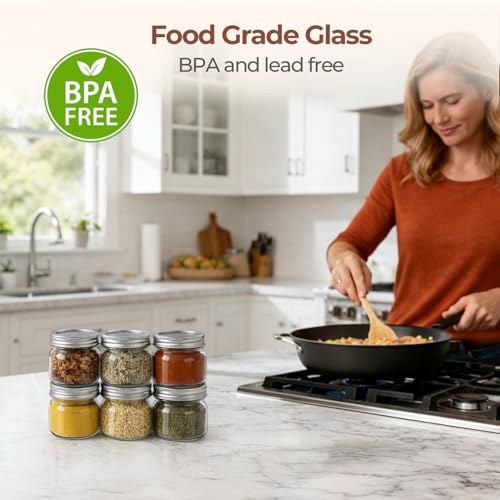 ComSaf 8 oz Square Mason Jars, 6 Pack Small Regular Mouth Jars with Lids | BPA-Free Materials, Half-Pint Portions, Small Jam, Jelly, Honey Sample, Spice Rack, DIY Candles, For Big Canning Project - size: 8oz*6 cute mason jars