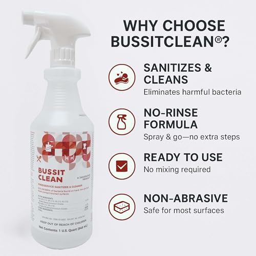 Bussit Clean Food Surface Sanitizer & Cleaner, Kills 99.9% of Kitchen Bacteria, Quart (6 Pack) - size: 32 Fl Oz (Pack of 6)