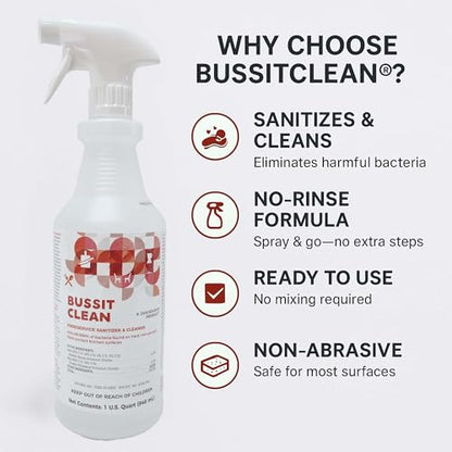 Bussit Clean Food Surface Sanitizer & Cleaner, Kills 99.9% of Kitchen Bacteria, 1 Quart (3 Pack) - size: 32 Fl Oz (Pack of 3)