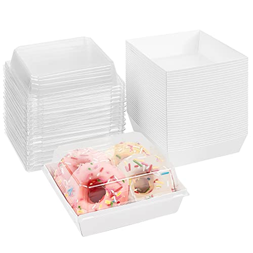 Ocmoiy Charcuterie Boxes with Clear Lids, 5 Inches, 50 Pack, White | To Go Paper Food Containers, Disposable Bakery Dessert Boxes, For Sandwich, Cookie, Pastry, Cake Slice - color: White