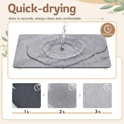 1 Pcs 32" x 18" Extra Large Stone Dish Drying Mat for Kitchen Counter Marble Diatomaceous Earth Mat with Wooden Feet Absorbent Quick Dry for Pot Dishes Bottles Cups Bottles Tableware