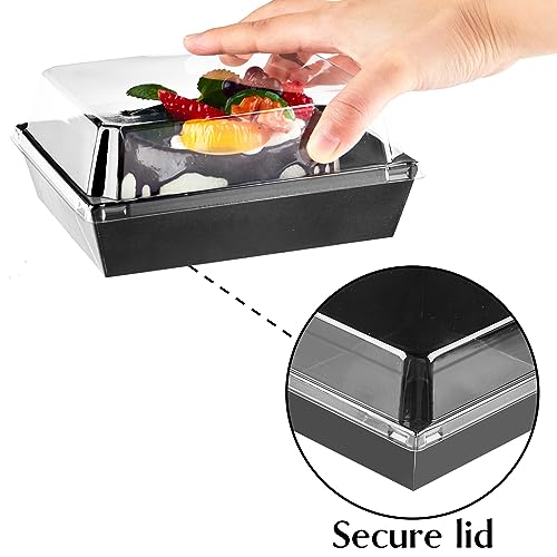 Ocmoiy Charcuterie Boxes with Clear Lids, 5 Inches, 50 Pack, Black | To Go Paper Food Containers, Disposable Bakery Dessert Boxes, For Sandwich, Cookie, Pastry, Cake Slice - color: Black