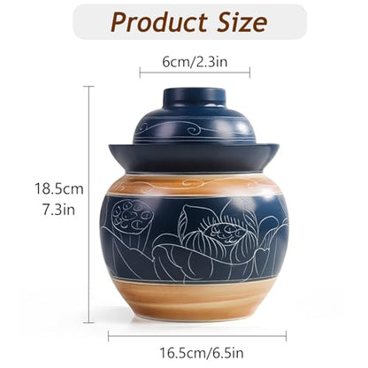 Traditional Chinese Porcelain Pickle Jar, Ceramic Fermenting Jar with Water Seal Airlock Lid, Turnip Kimchi Sauerkraut Fermentation Crock Pickling Pot(1.5kg, Blueb) - color: Blueb, size: 1.5kg
