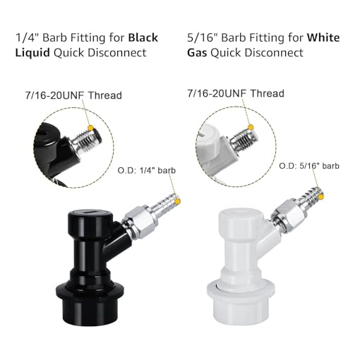Ball Lock Keg Fittings Beer Corny Keg Connectors Set Corny Keg Replacement Parts with 5/16" Gas & 1/4" Liquid Barbs and 19/32-18 Female Thread Stainless Steels Gas Liquid Post