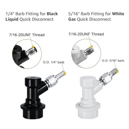 Ball Lock Keg Fittings Beer Corny Keg Connectors Set Corny Keg Replacement Parts with 5/16" Gas & 1/4" Liquid Barbs and 19/32-18 Female Thread Stainless Steels Gas Liquid Post