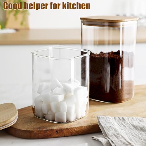 6 Pack Glass Food Storage Jars with Airtight Lids, Clear Glass Jar with Bamboo Lid, Airtight Food Canister for Tea, Candy, Coffee, Sugar, Cookie, Snack. (Square| 5+6 Inch) SET of 3 - color: Square 6 Pack (38+20oz)x3