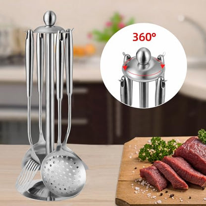 5 Pieces Cooking Utensils set, 18/8 Stainless Steel Kitchen Utensil Set with Rotating Holder (Dishwasher Safe) - size: 18/8 Stainless Steel Utensil Set of 5