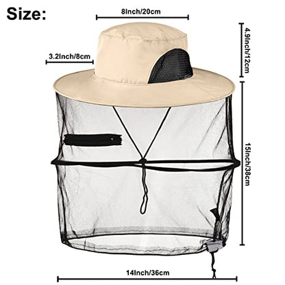 Mosquito Head Net Hat, Sun Hat with Netting, Bee Keeper Hat, Safari Fishing Hats for Outdoor Hiking, Camping, Gardening - color: Khaki