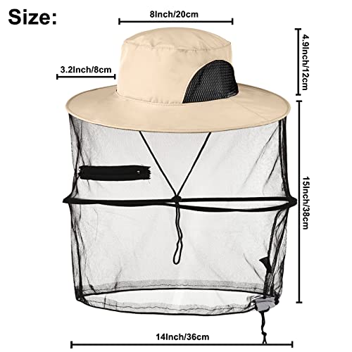 Mosquito Head Net Hat, Sun Hat with Netting, Bee Keeper Hat, Safari Fishing Hats for Outdoor Hiking, Camping, Gardening - color: Khaki
