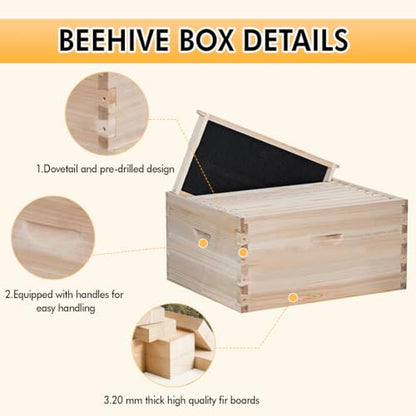 POLLIBEE 10 Frame Deep Bee Hive Box, Langstoth Deep Brood Bee Box for Beekeeper,Include Beehive Frames and Wax Foundations (unassembled)