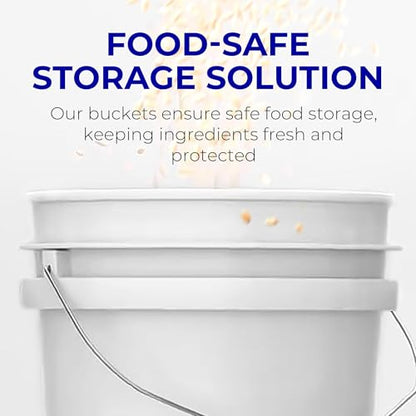 5-Gallon White Bucket Pail Container with Lid | Food Grade | Heavy-Duty 90MIL Extra Durable | Metal Handles with Plastic Grip for Easy Carrying | Multi-Use | Easy Stack and Store | BPA Free - 3 Pack