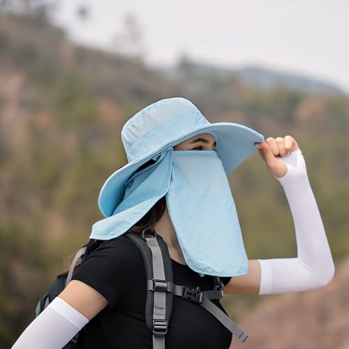 Sun Hats for Men Women Fishing Hat UPF 50+ Breathable Wide Brim Summer UV Protection Hat - color: Blue(with Face Cover & Neck Flap )