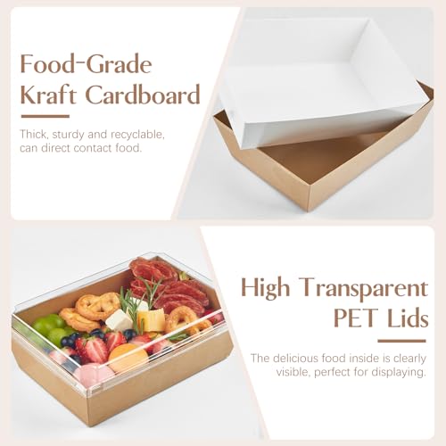 ZORRITA Paper Charcuterie Boxes with Clear Lids, 8 x 6 Inch, Brown, 40 Pack | Large Disposable, Take Out Bakery Boxes, For Cake, Cupcakes, Sandwiches, Cookies, Cocoa Bombs, Salads - color: Brown (40 Pack)