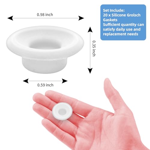 20PCs Dopamine color Silicone Gaskets Washers Seals for Cap Swing Flip Top for Home Brew Beer Soda Bottle Sealing (White) - color: White