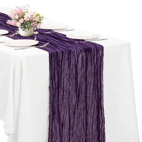 Purple Cheesecloth Table Runner -21*120Inch Long Boho Wedding Table Decor, Rustic Gauze Fabric Runner for Bridal Showers, Baby Showers & Parties (Sheer, Lightweight, Wrinkled Design) - color: Purple, size: 120*21-1pack