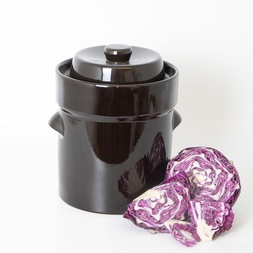 Lehman's European Style Fermentation Crock Set with Wooden Stomper and Fitted Weights, Set to Preserve Sauerkraut Pickles Kimchi and More (1 Gallon) - size: 1 Gallon
