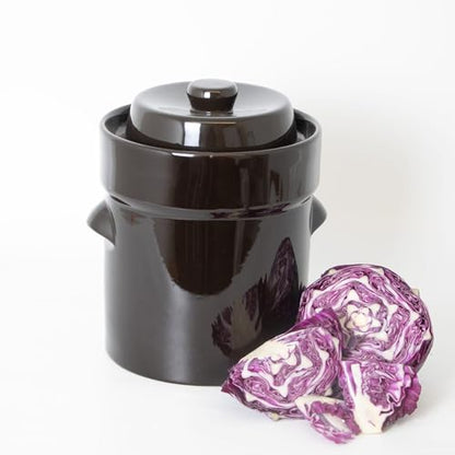 Lehman's European Style Fermentation Crock Set with Wooden Stomper and Fitted Weights, Set to Preserve Sauerkraut Pickles Kimchi and More (1 Gallon) - size: 1 Gallon