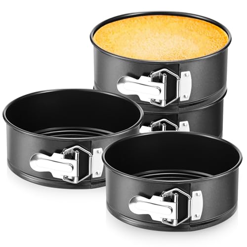 Funnymoom 4 Pcs 7 Inch Non Stick Springform Pan with Removable Bottom Carbon Steel Cheesecake Pan Round Springform Cake Mold with Stainless Steel Spring Buckles for Baking Kitchens Restaurant - color: Black, size: 7 Inch