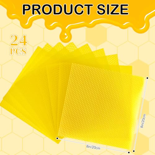 Moinchore 24 Pcs Beeswax Making Kit, 8 x 8 Inch Vibrant Colors Beeswax Sheet for Making with 1 Roll Cotton Wick, DIY Craft Rolling Supplies for Christmas Handmade Crafts Gift(Yellow)