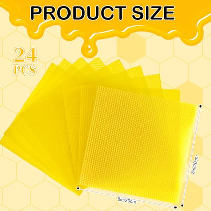 Moinchore 24 Pcs Beeswax Making Kit, 8 x 8 Inch Vibrant Colors Beeswax Sheet for Making with 1 Roll Cotton Wick, DIY Craft Rolling Supplies for Christmas Handmade Crafts Gift(Yellow)