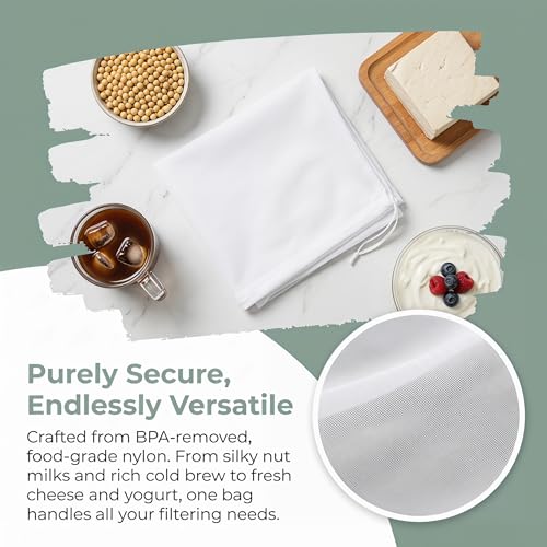 6 Pack Cheesecloth Filter Bags, 12 x 8 Inch Reusable 100 Mesh Nylon Food Strainer Bags with Drawstring, Food Grade Filter Bags for Juice, Yogurt, Nut Milk, Coffee and Cheese Making