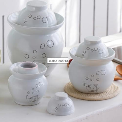MRYBD White Pickle Jar Large Traditional Sichuan Chinese Ceramic Fermenting Jar with Water Seal Airlock Lid, Ceramic Fermentation Crock for Pickling, Kimchi, Sauerkraut 3.5L - size: 3.5L