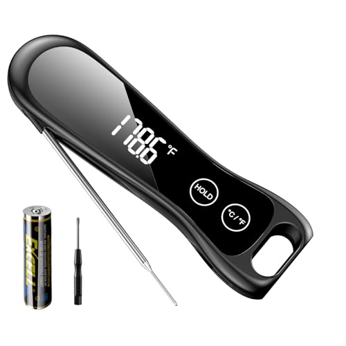 Meat Thermometer Digital 1 Second Instant Read Food Thermometer for Cooking Grilling, Candy, Fry, BBQ, Turkey, IP67 Waterproof 180° Folding Probe Large Backlit Display Thermometer