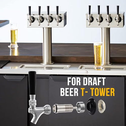 Beer Tap Faucet 1-1/2'' Shank 1/4" Nipple Shank Self-Closing Draft Faucet Kit Craft Rustproof Plated Stainless Core 2’’ 1/4 Barb Homebrew Leak-Proof Keg Tap + Cover - size: 2" Shank