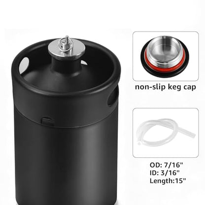 MRbrew Pressurized Mini Keg 64oz, 304 Stainlsee Steel Mini Kegerator with Exhaust Valve Designed Cap Portable Beer Growler for Homebrew And Craft Beer (Black) - color: Black