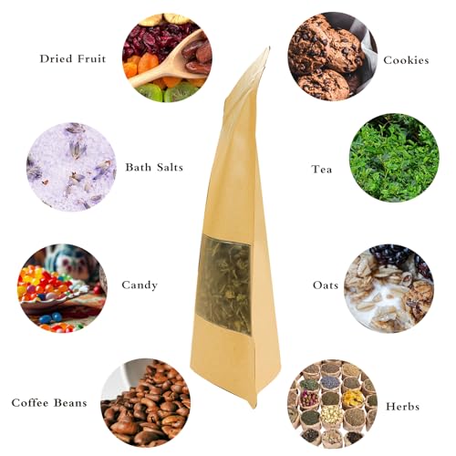 100 PCS Resealable Bags, Stand Up Kraft Paper Bags with Matte Window, Zipper Lock Food Storage Bags for Small Business and Home, 4.7x7.8 Inch Reusable Sealable Bags for Packaging - color: Yellow,4.72*7.87 inches