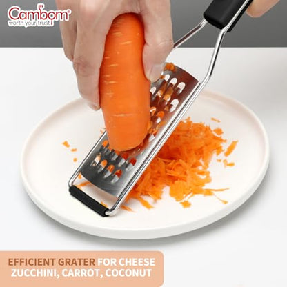 Cambom Cheese Grater Vegetable Shredder & Citrus Zester Lemon Zester for Parmesan Cheese, Vegetables, Zucchini, Nutmeg, Chocolate, Lemons, Hand Held Shredder Graters Stainless Steel Extra Coarse Blade - color: Black, size: Set of 1, style: Extra Coarse Bl