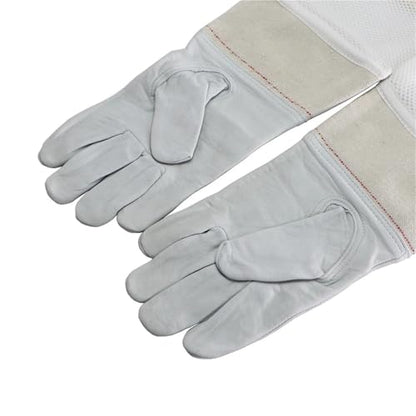 Beekeeping Gloves 2 Pairs Beekeeping Gloves Protective Long Sleeves Ventilated Breathable White Mesh Sheepskin and Cloth for Apiculture Beekeeper Glove for Beekeepers Protected Supplies(Large) - size: Large