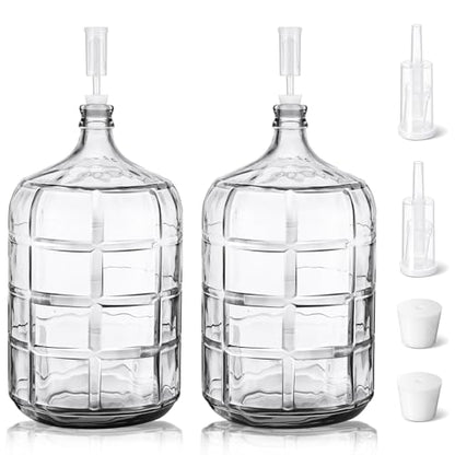 Suzile 2 Pieces 5 Gallon Glass Carboy 5 Gallon Glass Water Jug with Drilled Silicone Stoppers and Airlock Fermenting Carboy Clear Beer Wine Fermenter for Beer Wine Making Equipment - size: 5 Gallon