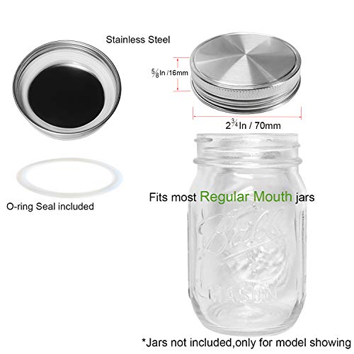 Stainless Steel Mason Jar Lids, Storage Caps with Silicone Seals for Regular Mouth Size Jars, Polished Surface, Reusable and Leak Proof, Pack of 12 (12-Pack Regular Mouth stainless steel) - size: 12-Pack Regular Mouth stainless steel