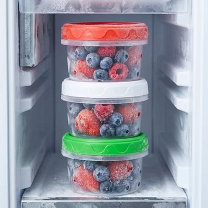EONJOE 4oz Airtight Plastic Food Storage Containers with Lids, 12pcs | Dishwasher safe ,Freezer safe ,BPA free,Reusable,Round jars ,Perfect for salad dressing sauce lunch to go - size: 4oz