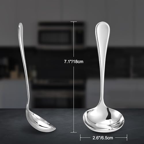 KEAWELL Premium 7.1" Verona Gravy Ladle, 18/10 Stainless Steel, Heavy-Duty with Deep Bowl, High-Polished Finish, Ergonomic Handle for Smooth Pouring, Dishwasher Safe (1, 7.1" Gravy Ladle) - size: 7.1" Gravy Ladle