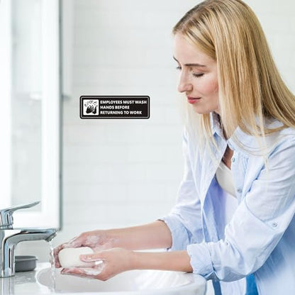 (4 PACK) Wash Rinse Sanitize Sink Labels Signs Stickers with Employees Must Wash Hands Sign, Self-adhesive Waterproof Aluminum Metal Sign for Restaurant Kitchen Sinks (7x2 inch, Black/White) - color: Black/White, size: 7" x 2"