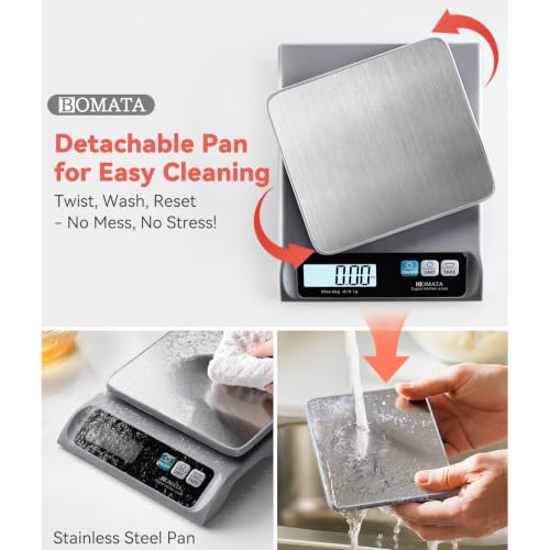 BOMATA 0.1g High Precision Food Scale, USB Rechargeable, 13lb Digital Kitchen Scale with Removable Stainless Steel Pan, Backlit LCD Display, for Cooking, Baking B621 Grey - color: Grey Rechargeable