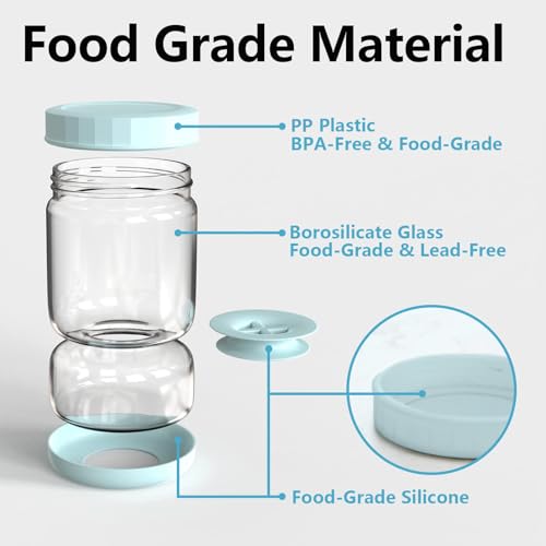 WhiteRhino Glass Pickle Jar with Strainer Flip,34oz Pickle Container,Hourglass Pickle Juice Separator Jar for Gherkins Olives, Leakproof Dishwasher Safe - color: 34oz Light Bule Pickle jar